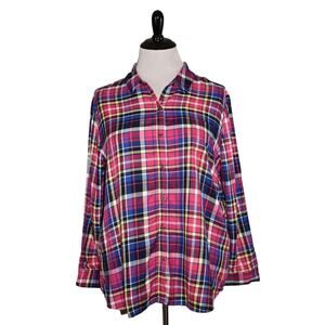 G.I.L.I. NEW $72 Long Sleeve Plaid Button Front Boyfriend Shirt Magenta Multi XL
